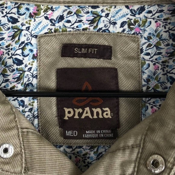 Prana Slim Fit Mens Tan Corduroy Snap Button Long Sleeve Shirt Medium - Picture 5 of 13